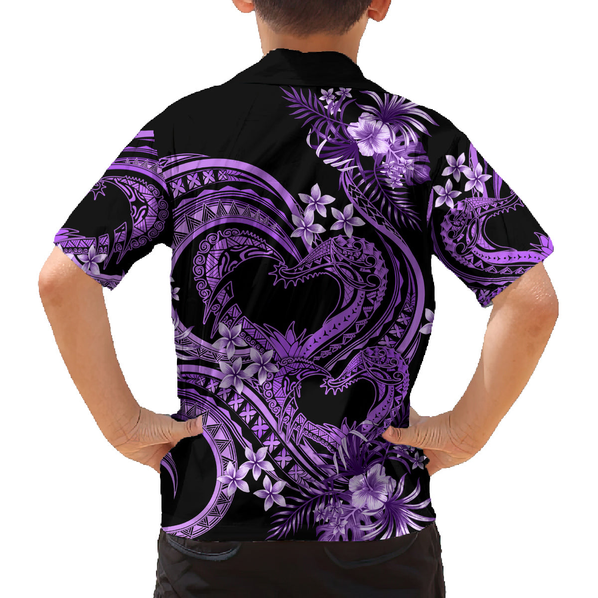 Polynesia Valentines Day Forever In My Heart Tattoo Family Matching Off Shoulder Short Dress and Hawaiian Shirt Purple Style LT9 - Polynesian Pride