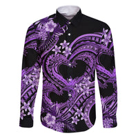 Polynesia Valentines Day Forever In My Heart Tattoo Family Matching Off Shoulder Short Dress and Hawaiian Shirt Purple Style LT9 Dad's Shirt - Long Sleeve Purple - Polynesian Pride