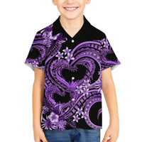 Polynesia Valentines Day Forever In My Heart Tattoo Family Matching Off Shoulder Short Dress and Hawaiian Shirt Purple Style LT9 Son's Shirt Purple - Polynesian Pride