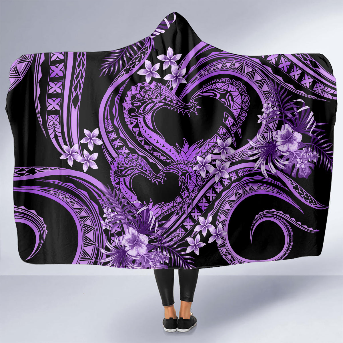 Polynesia Valentines Day Forever In My Heart Tattoo Hooded Blanket Purple Style LT9 - Polynesian Pride