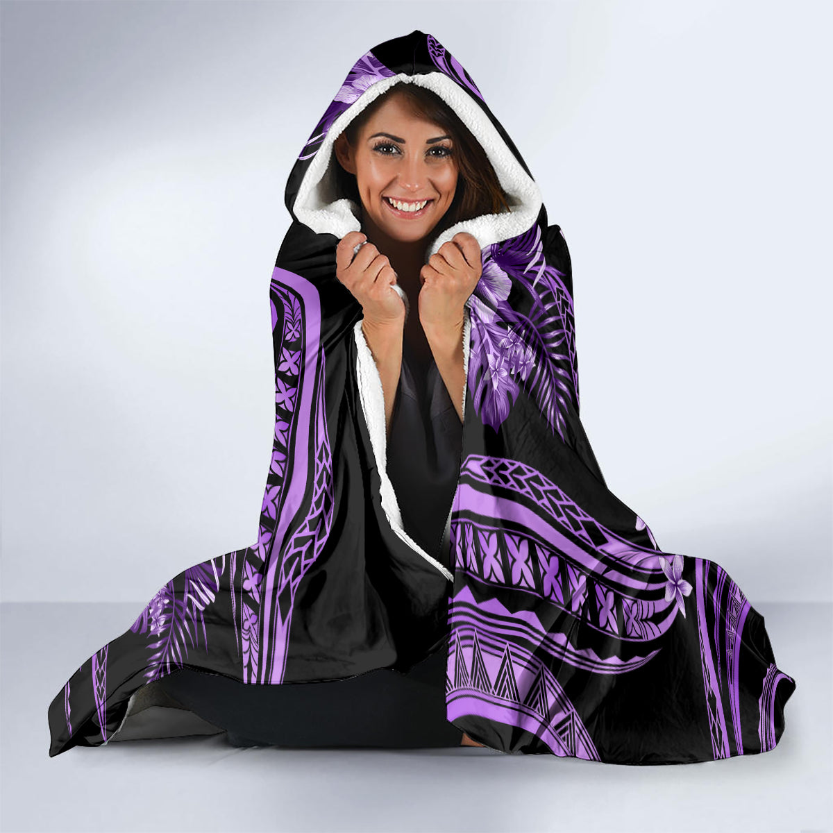 Polynesia Valentines Day Forever In My Heart Tattoo Hooded Blanket Purple Style LT9 - Polynesian Pride