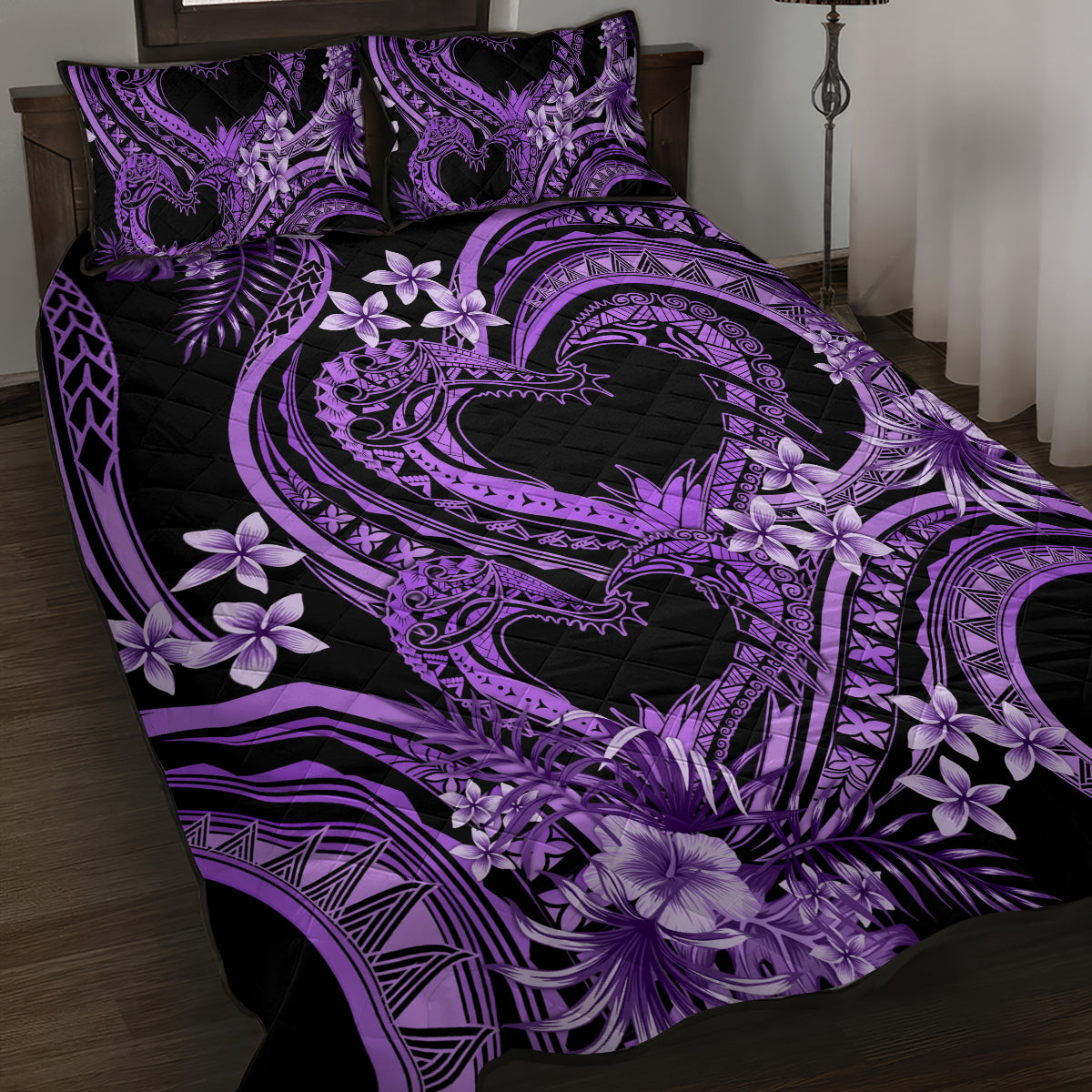 Polynesia Valentines Day Forever In My Heart Tattoo Quilt Bed Set Purple Style LT9 Purple - Polynesian Pride