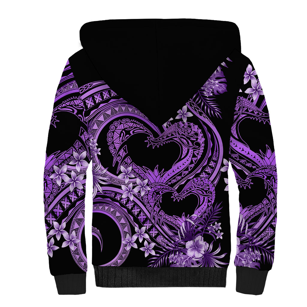 Polynesia Valentines Day Forever In My Heart Tattoo Sherpa Hoodie Purple Style LT9 - Polynesian Pride