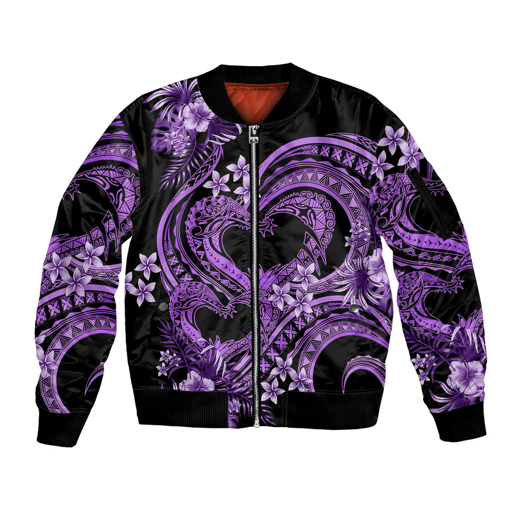 Polynesia Valentines Day Forever In My Heart Tattoo Sleeve Zip Bomber Jacket Purple Style LT9 Unisex Purple - Polynesian Pride
