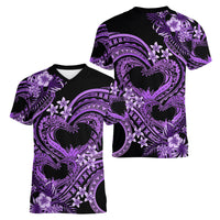 Polynesia Valentines Day Forever In My Heart Tattoo Women V Neck T Shirt Purple Style LT9 - Polynesian Pride