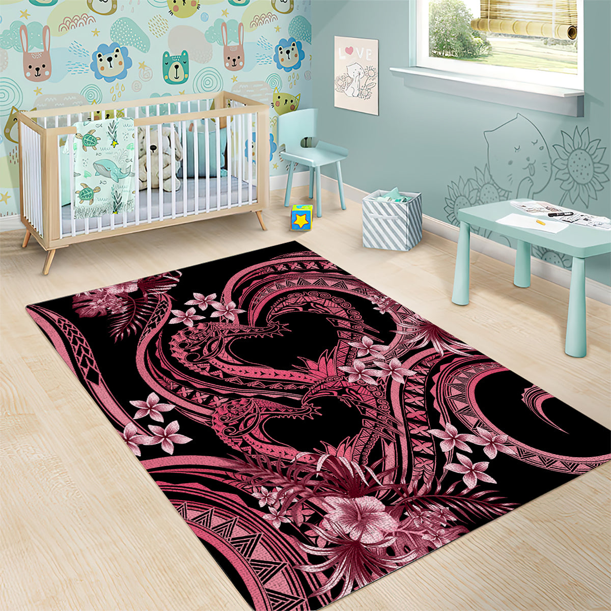 Polynesia Valentines Day Forever In My Heart Tattoo Area Rug Pink Style LT9 - Polynesian Pride