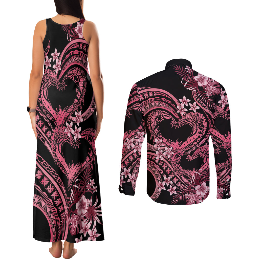 Polynesia Valentines Day Forever In My Heart Tattoo Couples Matching Tank Maxi Dress and Long Sleeve Button Shirt Pink Style LT9 - Polynesian Pride