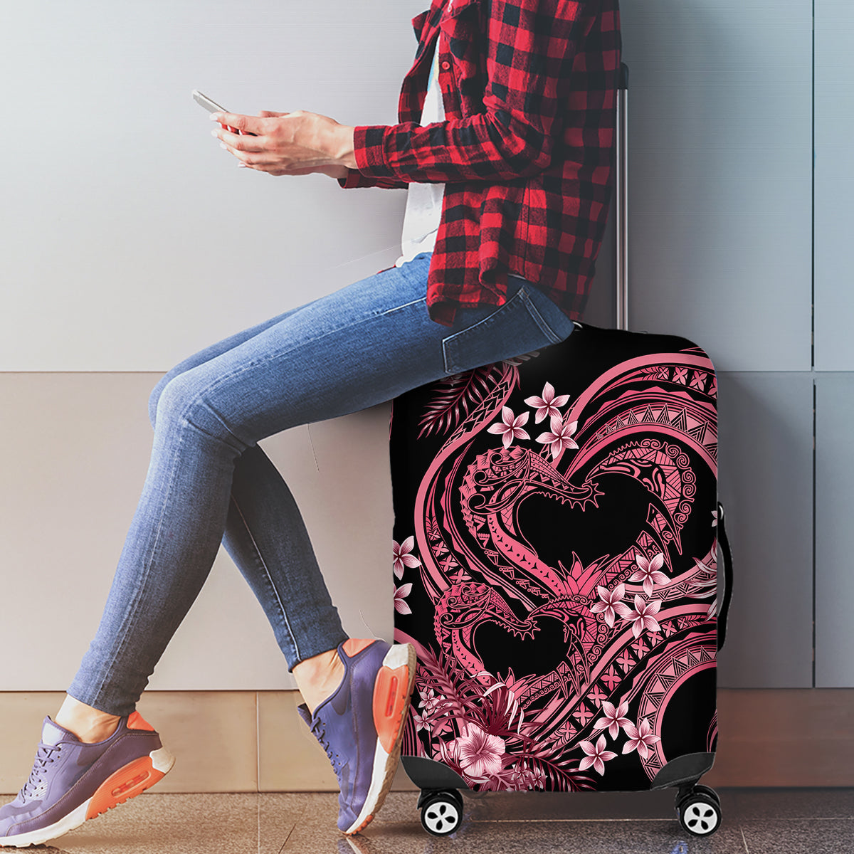 Polynesia Valentines Day Forever In My Heart Tattoo Luggage Cover Pink Style LT9 - Polynesian Pride