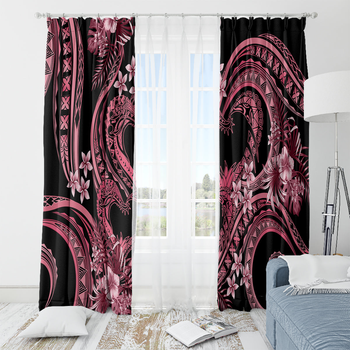 Polynesia Valentines Day Forever In My Heart Tattoo Window Curtain Pink Style LT9 - Polynesian Pride