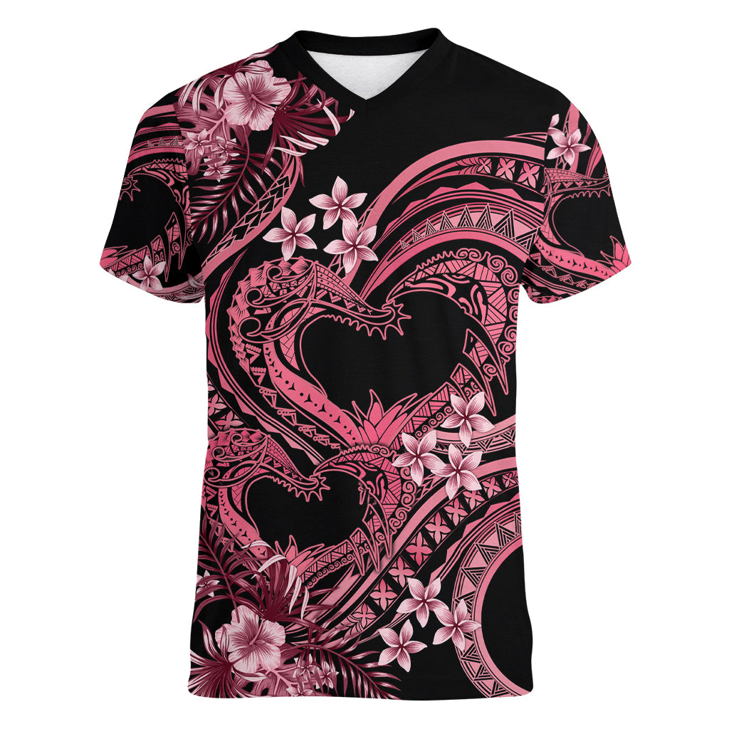 Polynesia Valentines Day Forever In My Heart Tattoo Women V Neck T Shirt Pink Style LT9 Female Pink - Polynesian Pride