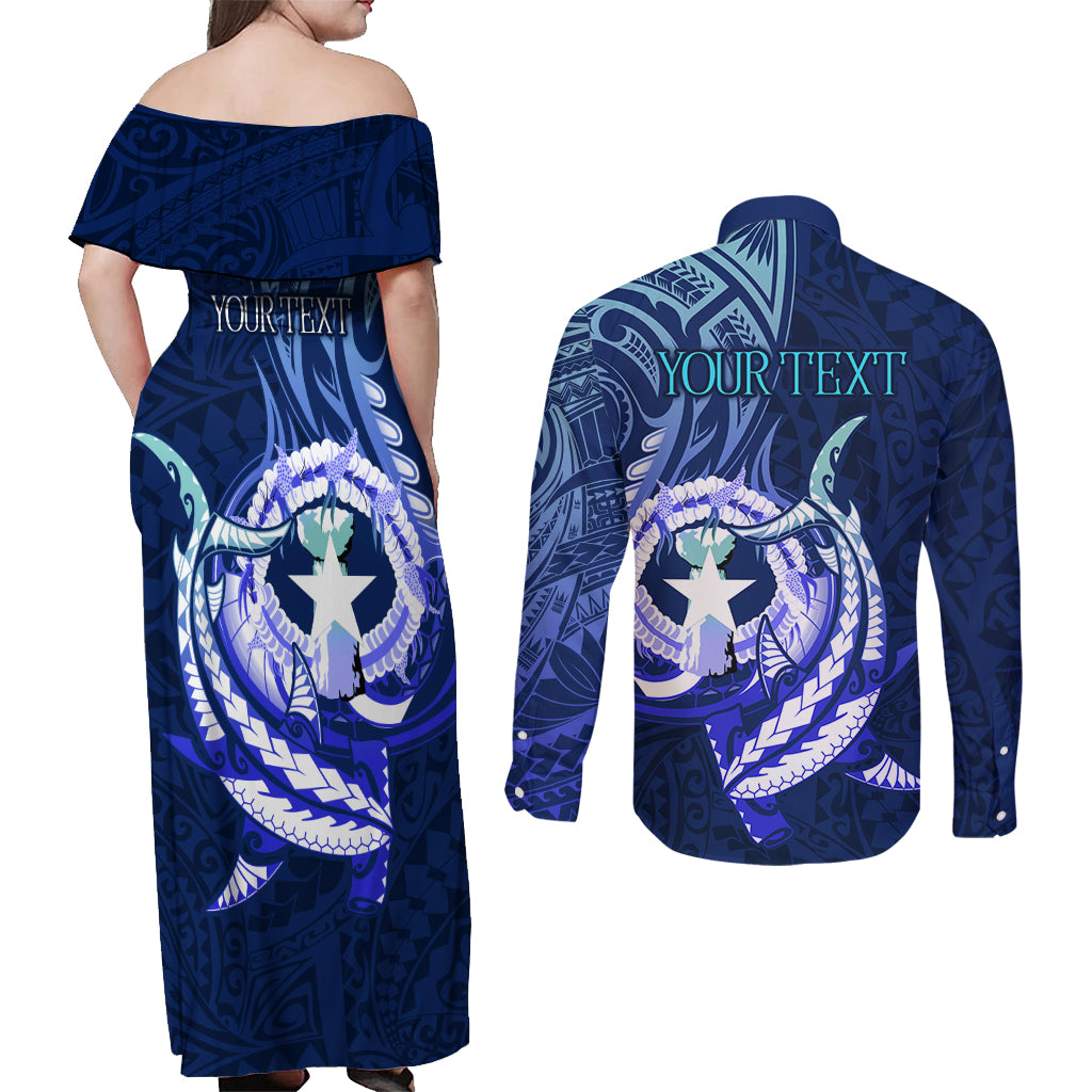 Personalised Northern Mariana Islands Couples Matching Off Shoulder Maxi Dress and Long Sleeve Button Shirt Commonwealth Day 2024 LT9 - Polynesian Pride
