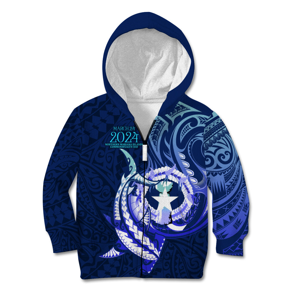 Personalised Northern Mariana Islands Kid Hoodie Commonwealth Day 2024 LT9 Zip Hoodie Ocean Blue - Polynesian Pride