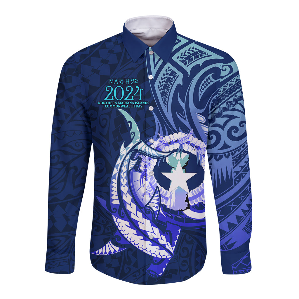 Personalised Northern Mariana Islands Long Sleeve Button Shirt Commonwealth Day 2024 LT9 Unisex Ocean Blue - Polynesian Pride