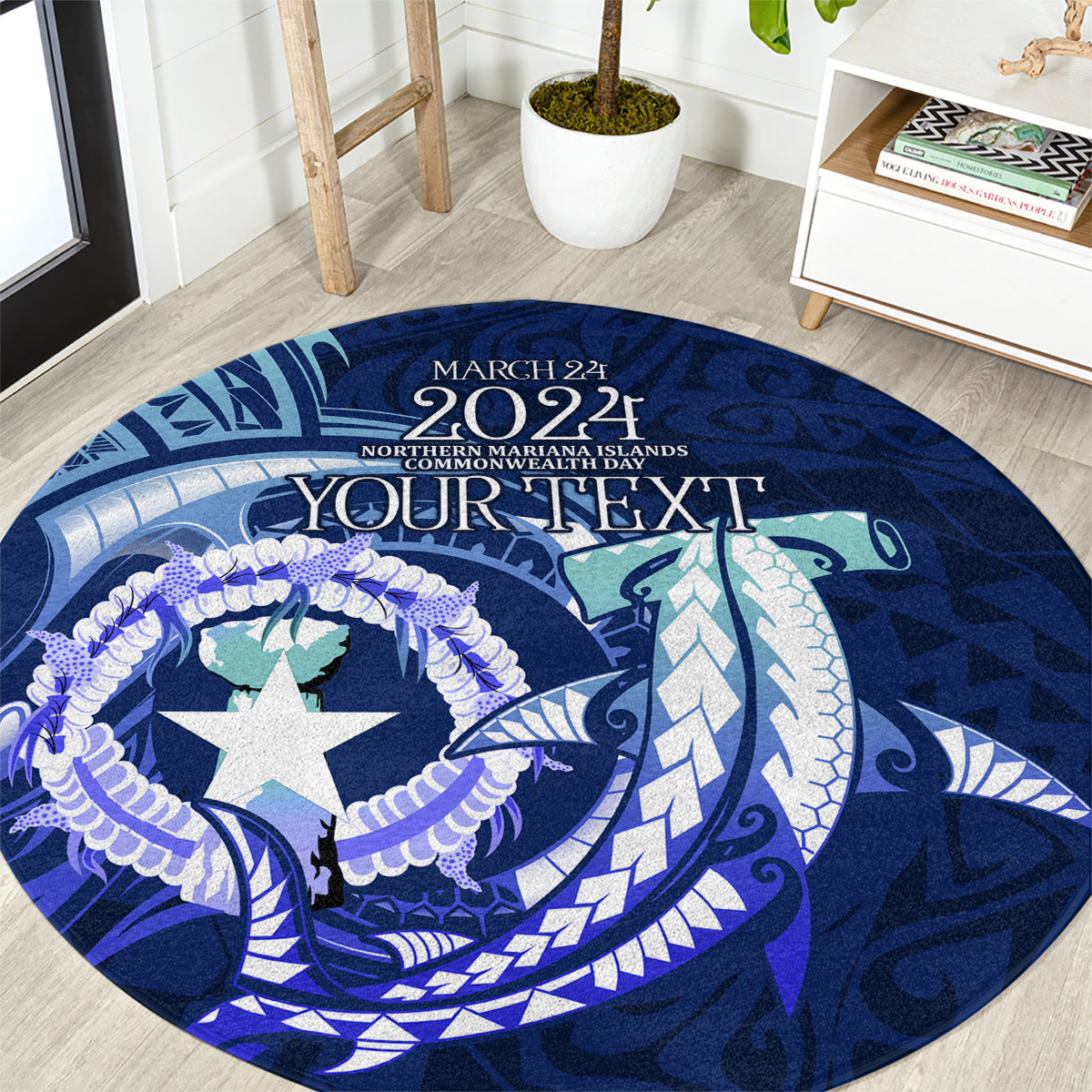Personalised Northern Mariana Islands Round Carpet Commonwealth Day 2024