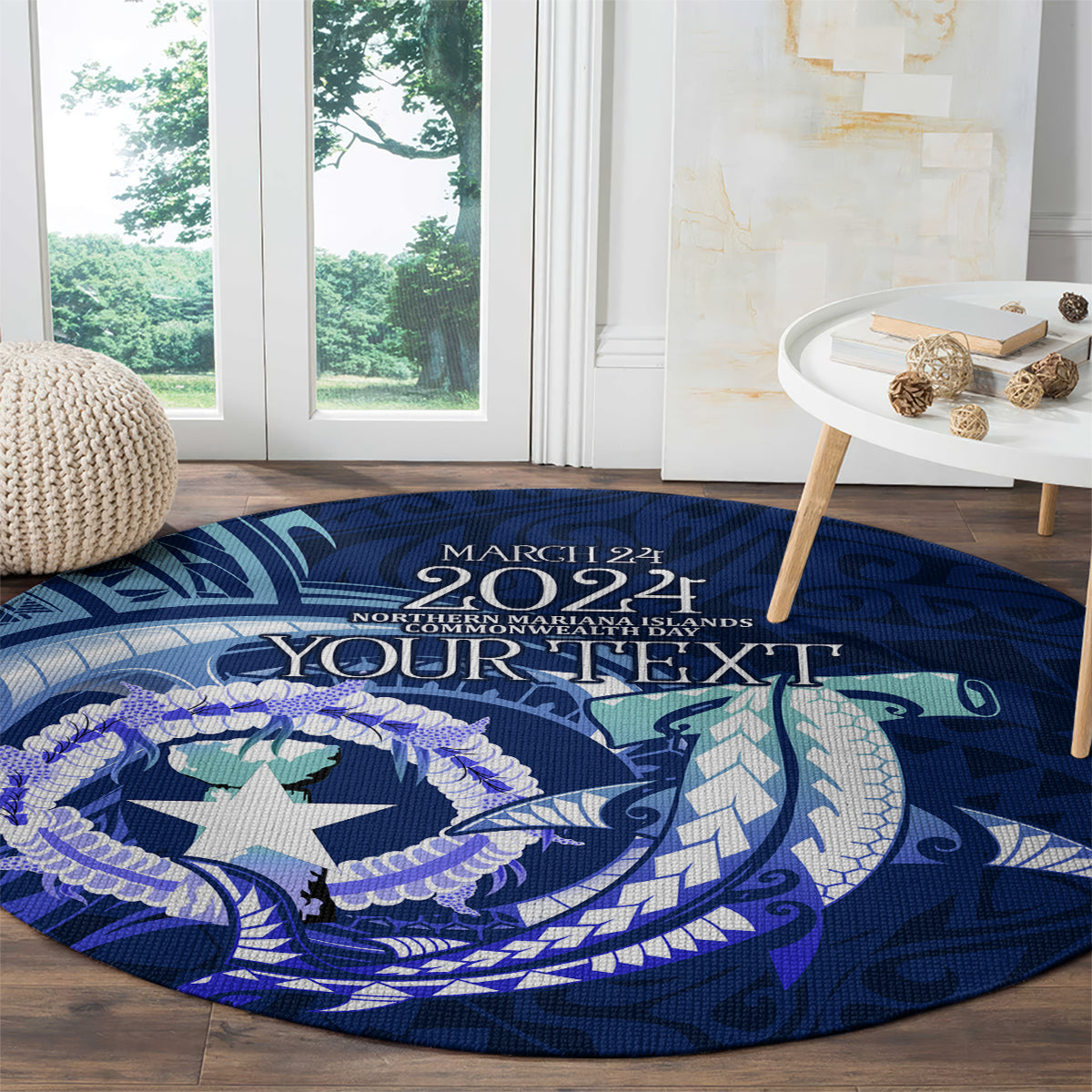 Personalised Northern Mariana Islands Round Carpet Commonwealth Day 2024