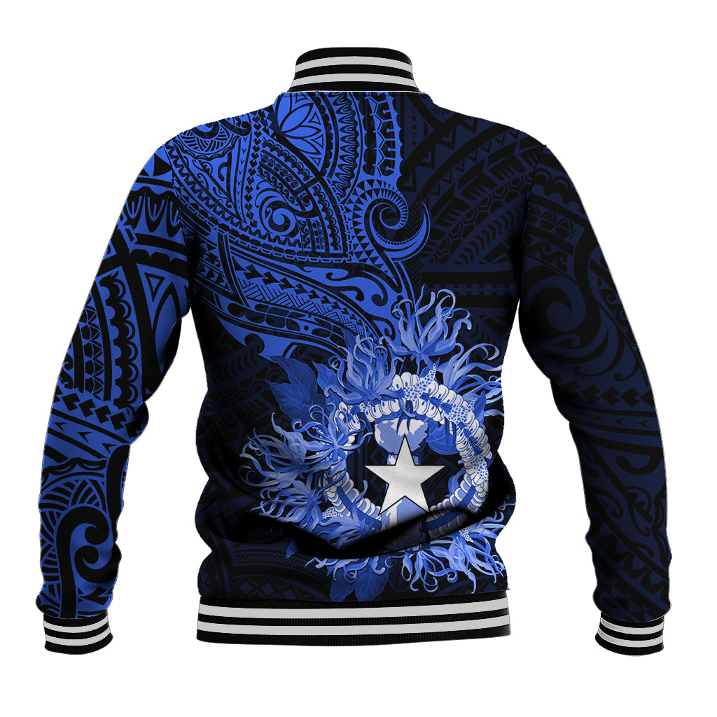 Northern Mariana Islands Ylang-ylang Mwarmwar Baseball Jacket Polynesian Blue Style LT9 - Polynesian Pride