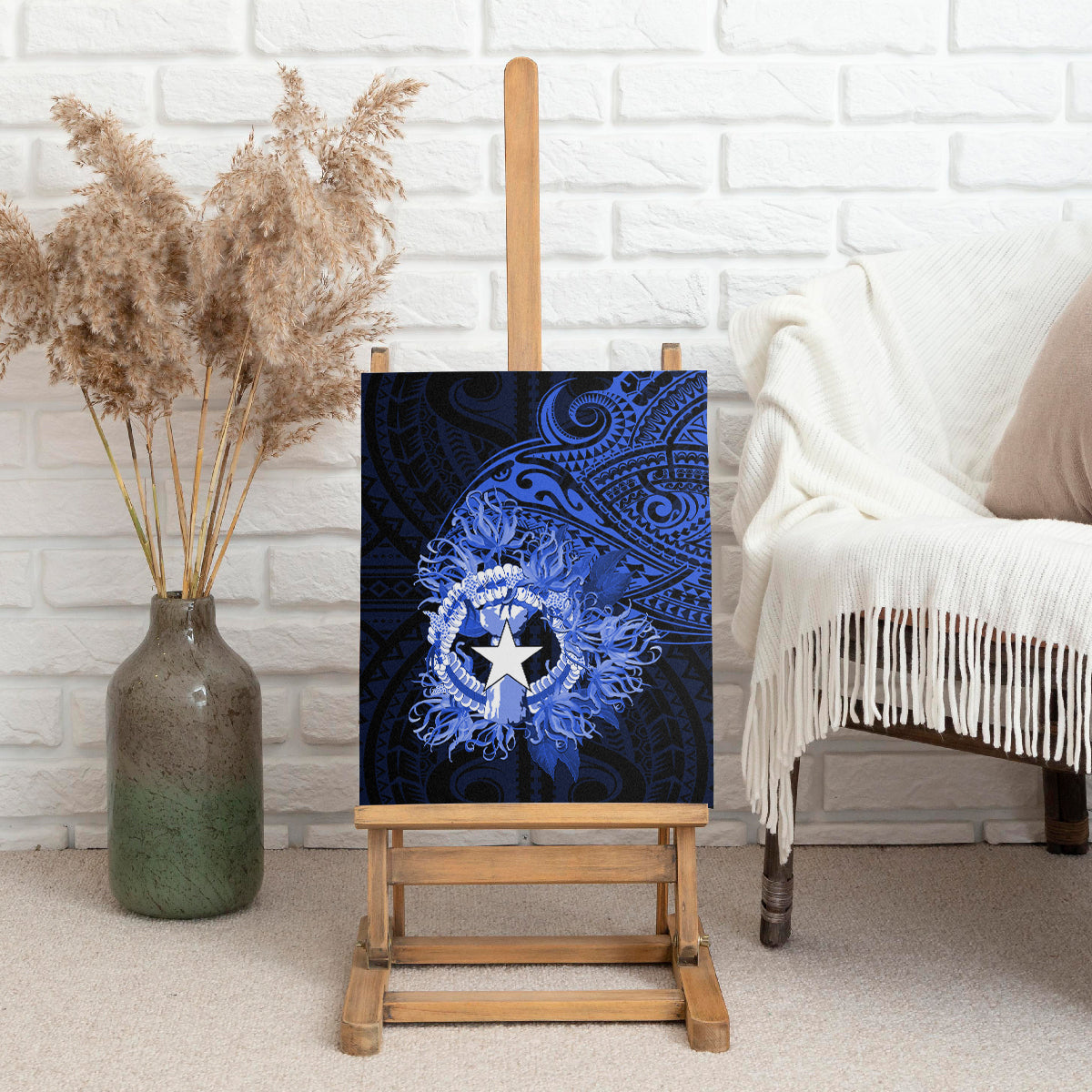 Northern Mariana Islands Ylang-ylang Mwarmwar Canvas Wall Art Polynesian Blue Style