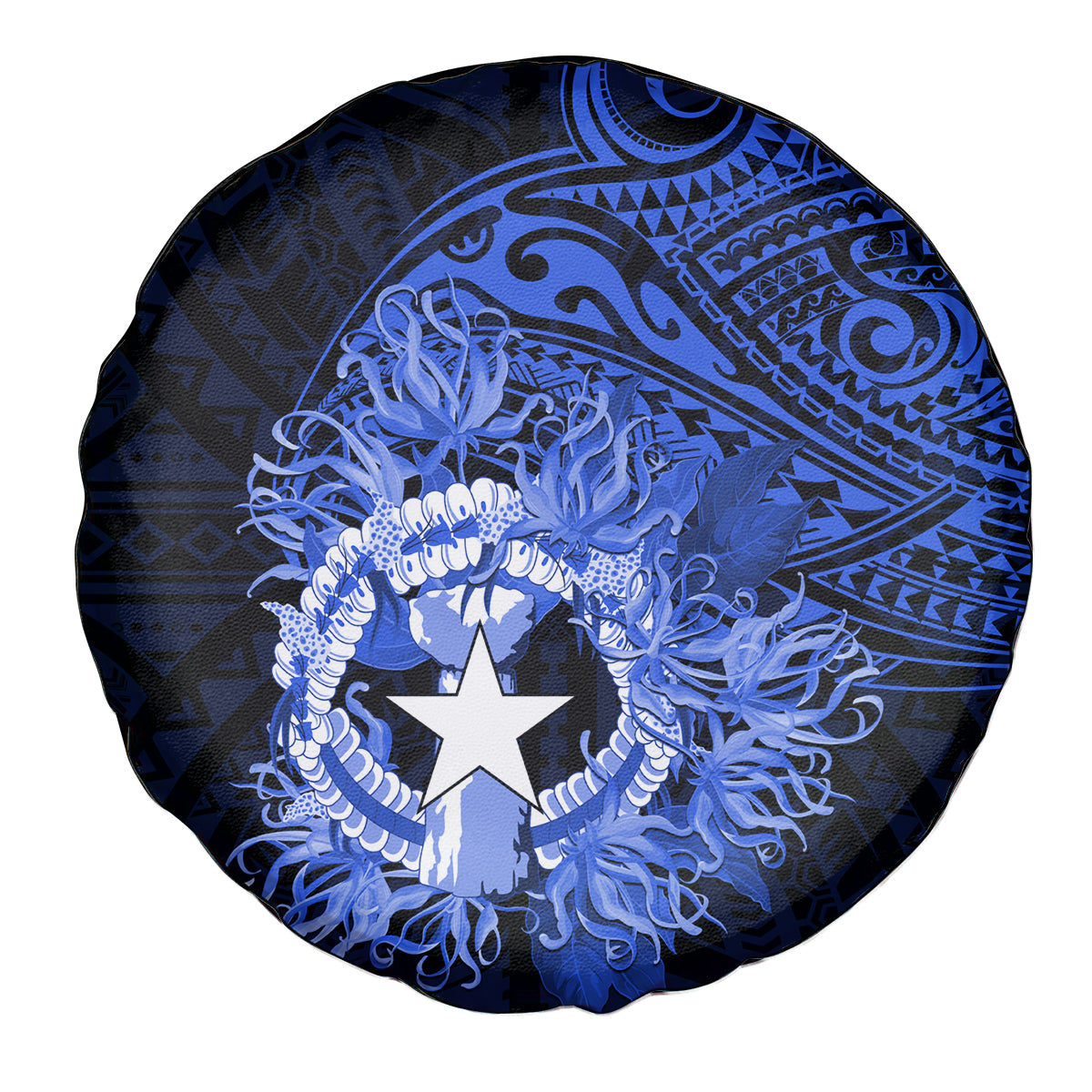Northern Mariana Islands Ylang-ylang Mwarmwar Spare Tire Cover Polynesian Blue Style