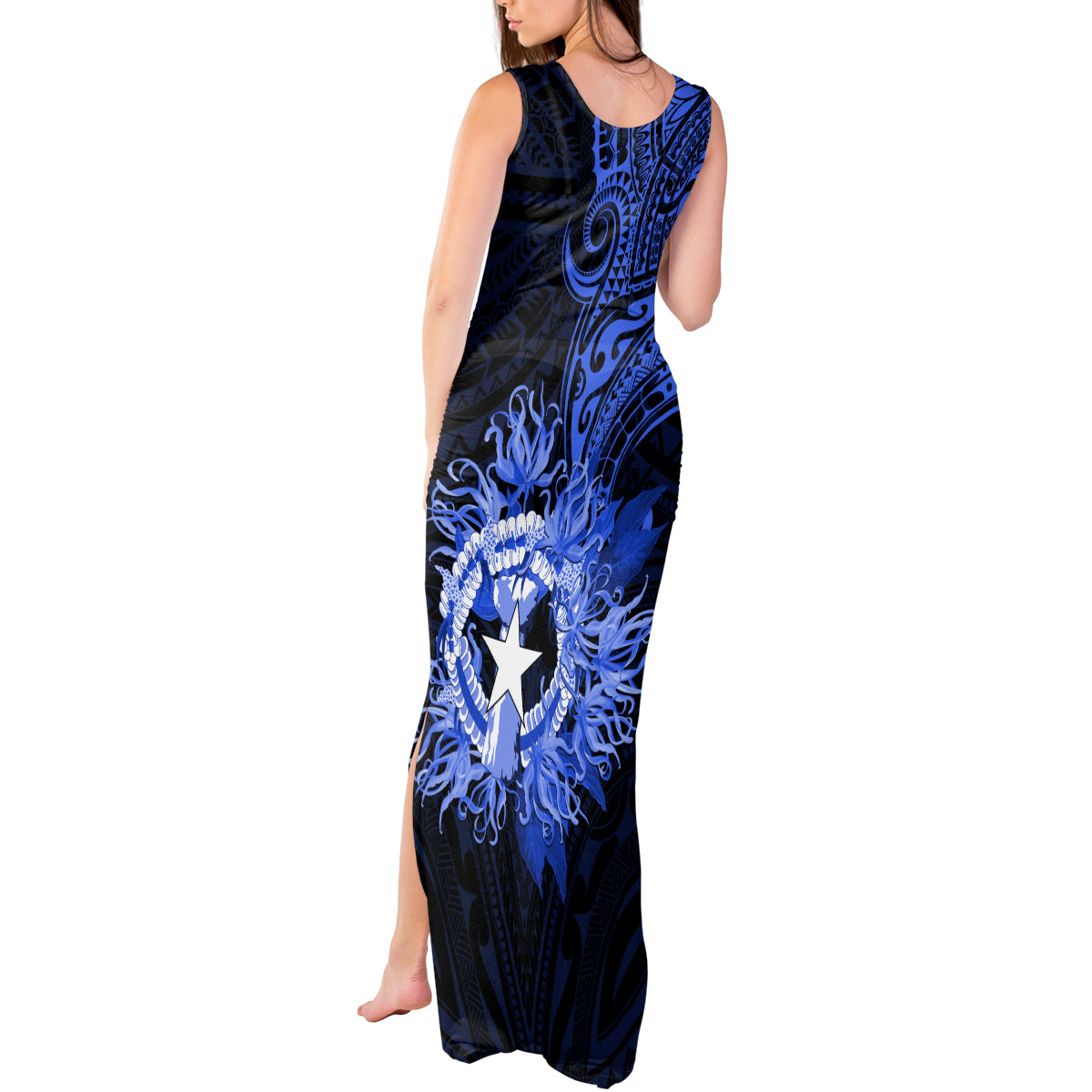 Northern Mariana Islands Ylang-ylang Mwarmwar Tank Maxi Dress Polynesian Blue Style LT9 - Polynesian Pride