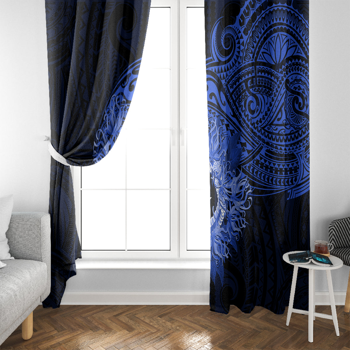 Northern Mariana Islands Ylang-ylang Mwarmwar Window Curtain Polynesian Blue Style
