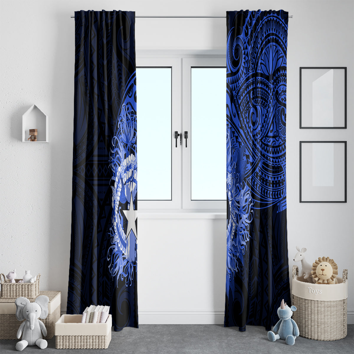 Northern Mariana Islands Ylang-ylang Mwarmwar Window Curtain Polynesian Blue Style