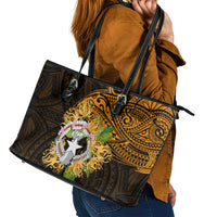 Northern Mariana Islands Ylang-ylang Mwarmwar Leather Tote Bag Polynesian Gold Style