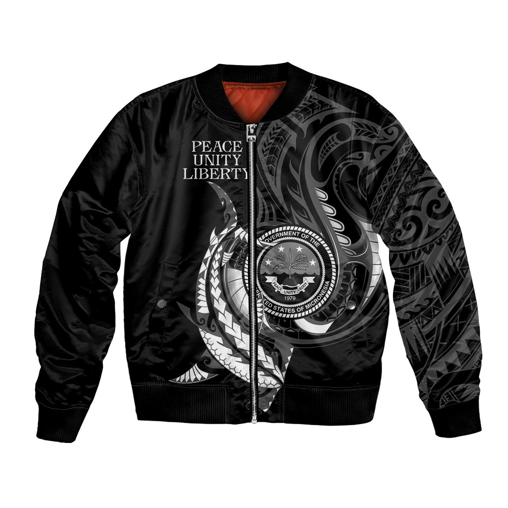 Personalised FSM Culture Day Bomber Jacket Hammerhead Shark Tribal 2024 LT9 Unisex Black - Polynesian Pride