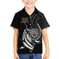 Personalised FSM Culture Day Family Matching Off Shoulder Maxi Dress and Hawaiian Shirt Hammerhead Shark Tribal 2024 LT9 Son's Shirt Black - Polynesian Pride