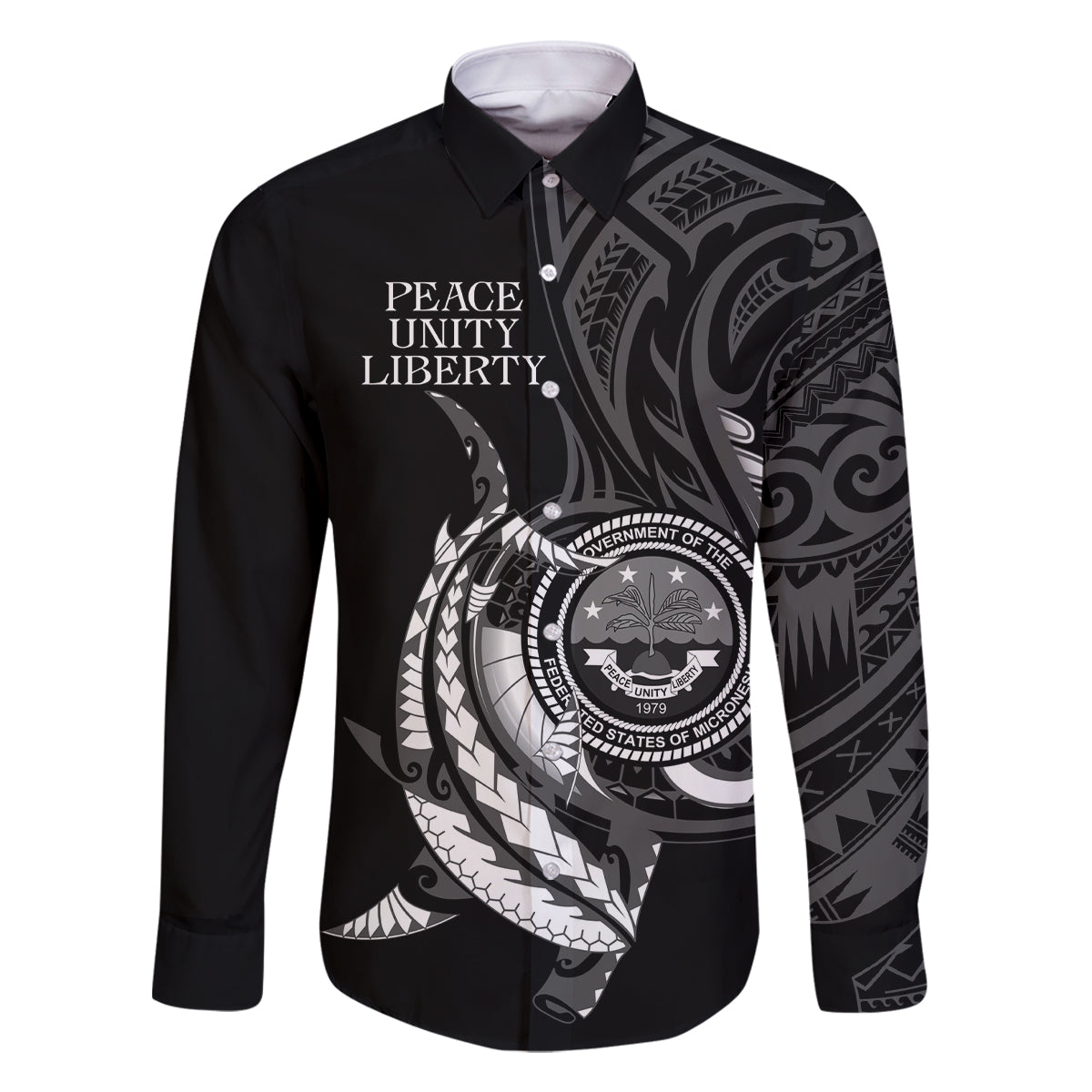 Personalised FSM Culture Day Family Matching Tank Maxi Dress and Hawaiian Shirt Hammerhead Shark Tribal 2024 LT9 Dad's Shirt - Long Sleeve Black - Polynesian Pride
