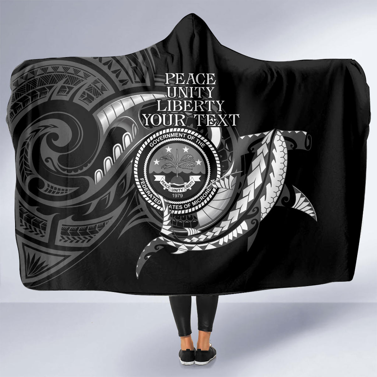 Personalised FSM Culture Day Hooded Blanket Hammerhead Shark Tribal 2024 LT9 - Polynesian Pride