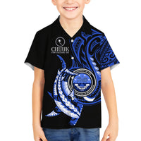 Personalised Chuuk FSM Culture Day Family Matching Off Shoulder Maxi Dress and Hawaiian Shirt Hammerhead Shark Tattoo 2024 LT9 Son's Shirt Blue - Polynesian Pride