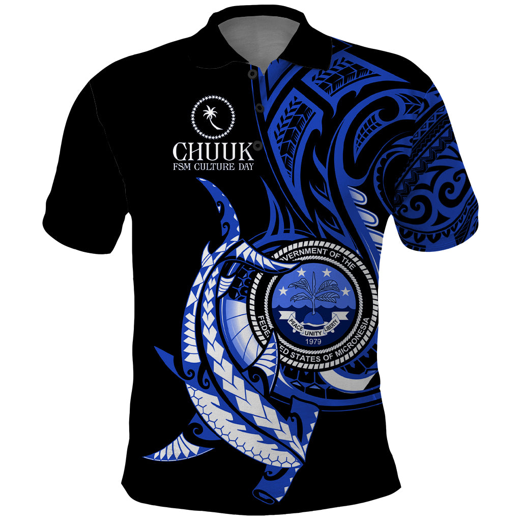 Personalised Chuuk FSM Culture Day Polo Shirt Hammerhead Shark Tattoo 2024 LT9 Blue - Polynesian Pride