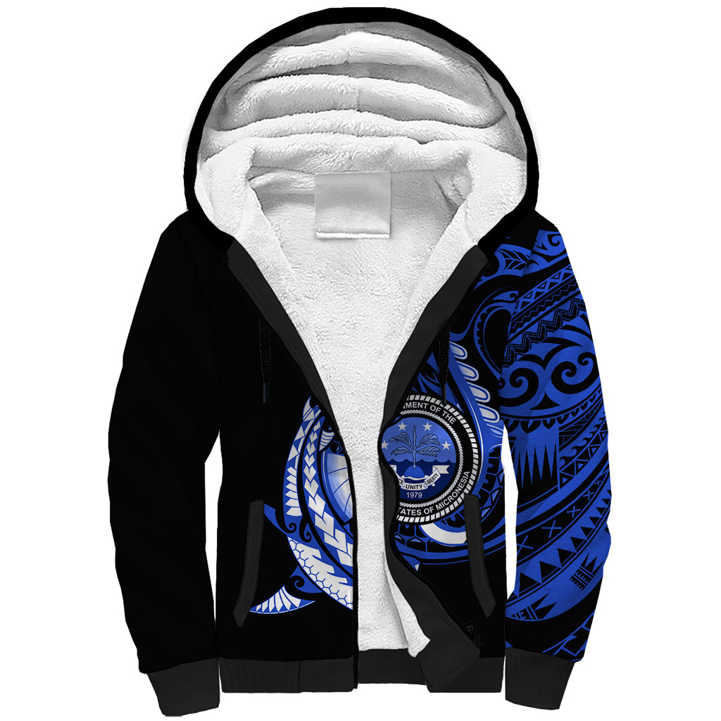 Personalised Chuuk FSM Culture Day Sherpa Hoodie Hammerhead Shark Tattoo 2024 LT9 Unisex Blue - Polynesian Pride