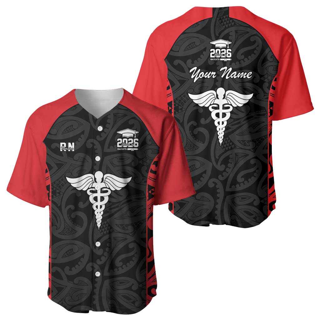 New Zealand Nurse RN 2026 Personalised Baseball Jersey Red Maori Pattern Cultural Pride