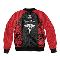 New Zealand Nurse RN 2026 Personalised Bomber Jacket Red Maori Pattern Cultural Pride