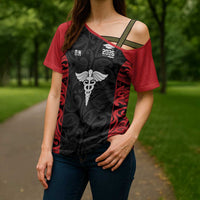 New Zealand Nurse RN 2026 Personalised Cross Shoulder Shirt Red Maori Pattern Cultural Pride