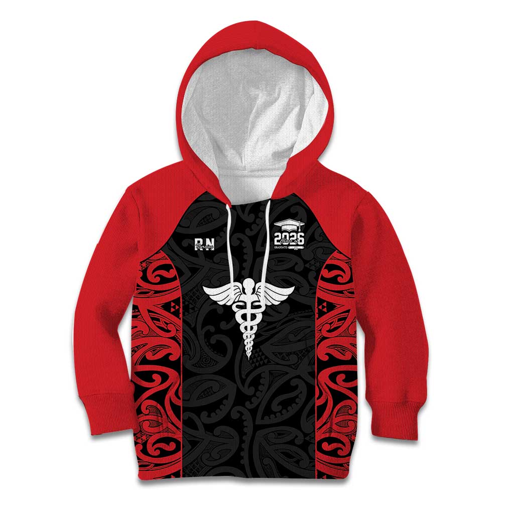 New Zealand Nurse RN 2026 Personalised Kid Hoodie Red Maori Pattern Cultural Pride LT9 Hoodie Red - Polynesian Pride