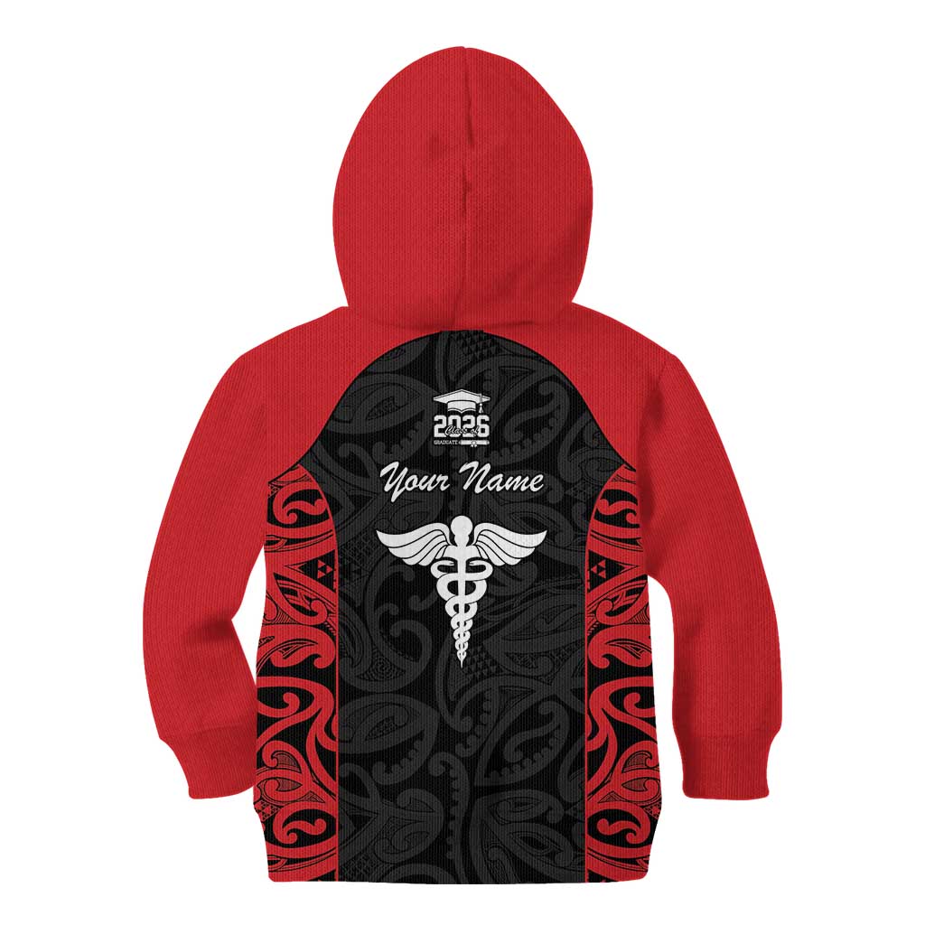 New Zealand Nurse RN 2026 Personalised Kid Hoodie Red Maori Pattern Cultural Pride LT9 - Polynesian Pride