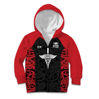 New Zealand Nurse RN 2026 Personalised Kid Hoodie Red Maori Pattern Cultural Pride LT9 Zip Hoodie Red - Polynesian Pride