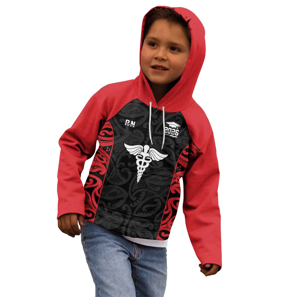 New Zealand Nurse RN 2026 Personalised Kid Hoodie Red Maori Pattern Cultural Pride LT9 - Polynesian Pride
