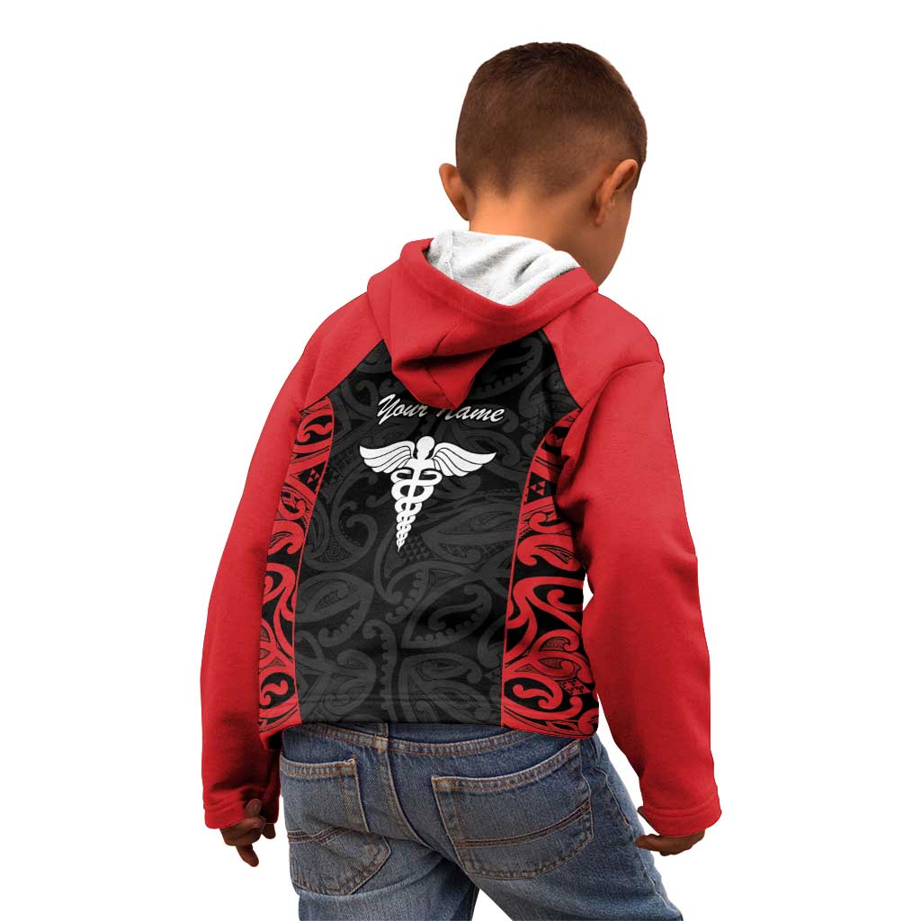 New Zealand Nurse RN 2026 Personalised Kid Hoodie Red Maori Pattern Cultural Pride LT9 - Polynesian Pride