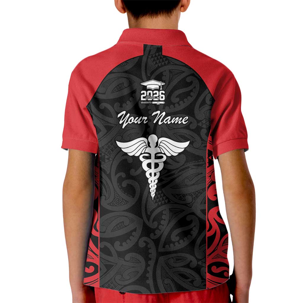 New Zealand Nurse RN 2026 Personalised Kid Polo Shirt Red Maori Pattern Cultural Pride LT9 - Polynesian Pride