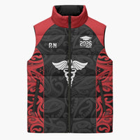 New Zealand Nurse RN 2026 Personalised Sleeveless Puffer Jacket Red Maori Pattern Cultural Pride