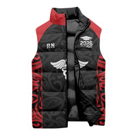 New Zealand Nurse RN 2026 Personalised Sleeveless Puffer Jacket Red Maori Pattern Cultural Pride