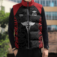 New Zealand Nurse RN 2026 Personalised Sleeveless Puffer Jacket Red Maori Pattern Cultural Pride