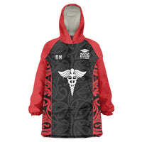 New Zealand Nurse RN 2026 Personalised Wearable Blanket Hoodie Red Maori Pattern Cultural Pride