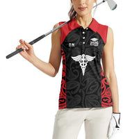 New Zealand Nurse RN 2026 Personalised Women Sleeveless Polo Shirt Red Maori Pattern Cultural Pride