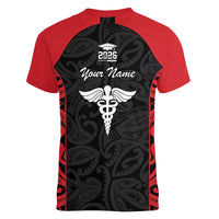 New Zealand Nurse RN 2026 Personalised Women V-Neck T-Shirt Red Maori Pattern Cultural Pride