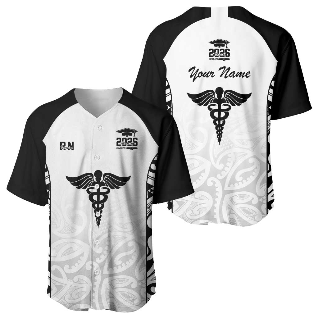 New Zealand Nurse RN 2026 Personalised Baseball Jersey White Maori Pattern Cultural Pride LT9 - Polynesian Pride