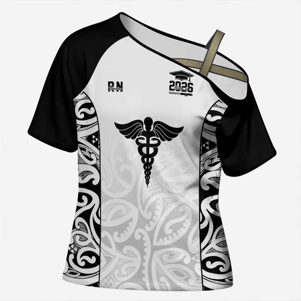 New Zealand Nurse RN 2026 Personalised Cross Shoulder Shirt White Maori Pattern Cultural Pride
